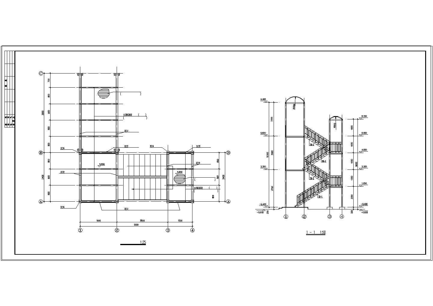某钢结构走廊楼梯cad施工设计图纸