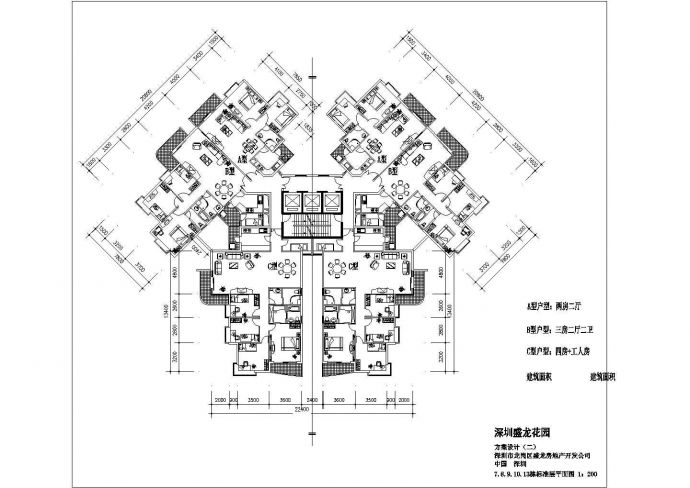漯河市某高层住宅楼79+115+155平户型设计CAD图纸（1梯6处/对称型）_图1