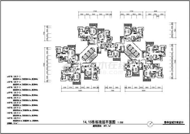 东营市某小区住宅72-103平九种面积户型设计CAD图纸（两梯10户）-图一