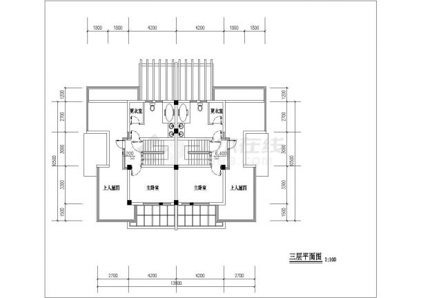 某三层框架结构双拼别墅设计cad建筑方案图（含设计说明，带效果图）-图一