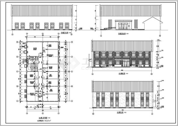 办公楼设计_某市小剧场、办公楼建筑设计施工CAD图纸-图一