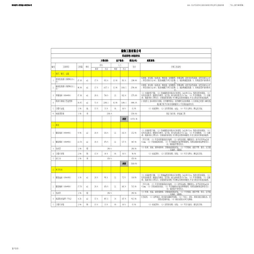 家庭装饰工程报价表设计-图一