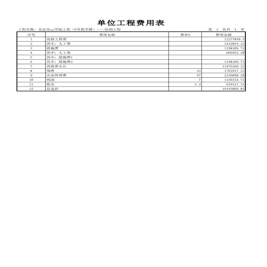北京某学校结构工程概算书-图一