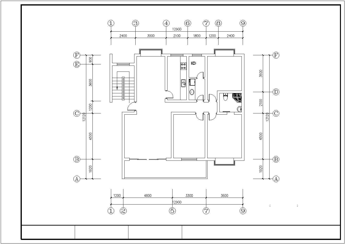 蚌埠市某住宅镂133平米三室两厅两卫户型设计CAD图纸