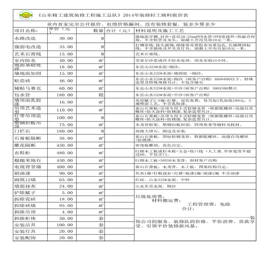 山东精装修装饰工程报价单价格表设计-图一