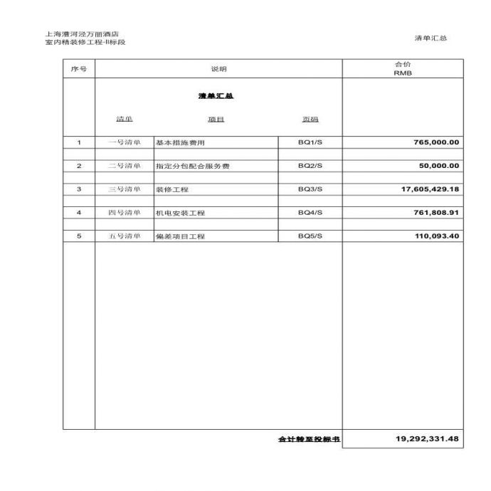 上海五星级酒店精装修报价清单设计_图1
