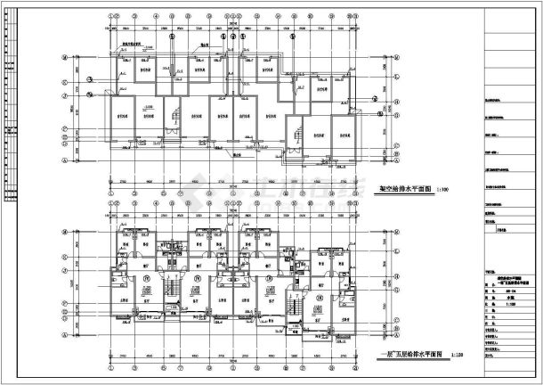 某1架空+6+1复式层(1梯2户2单元)住宅楼给排水设计cad全套施工图（含设计说明）-图二