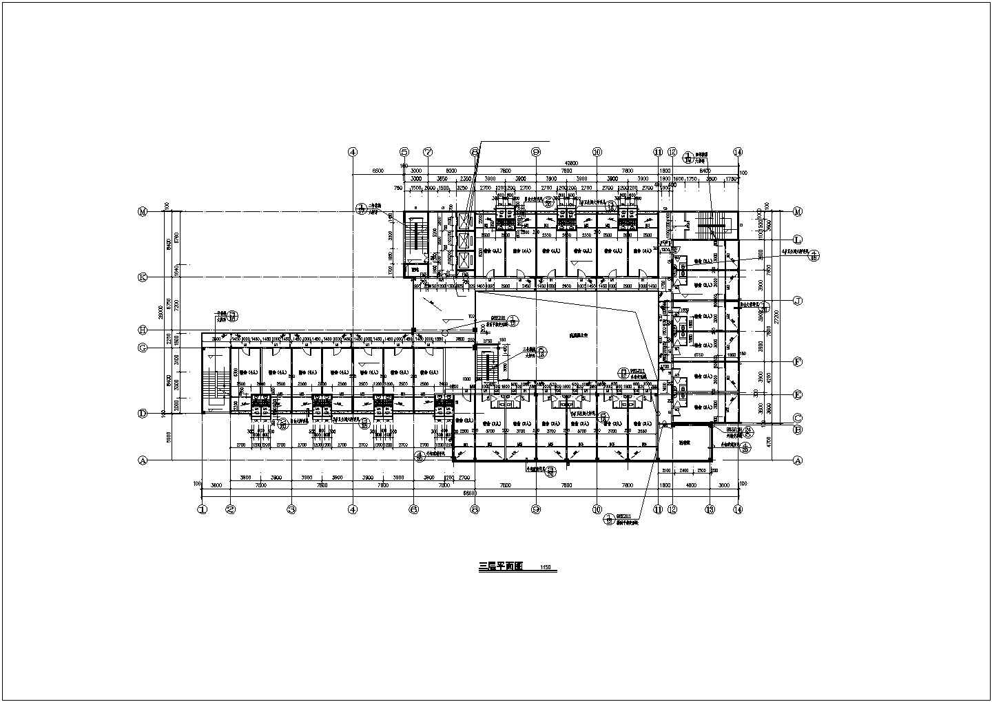 【3层】住宅楼建筑施工平面设计cad图纸