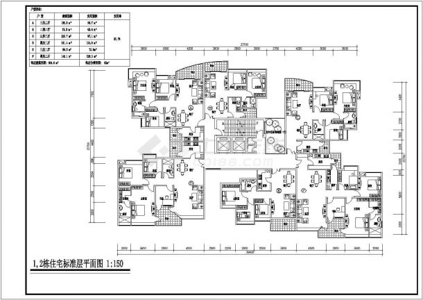 衢州某小区住宅73-146平米六户不同面积标准层户型设计CAD图纸-图一