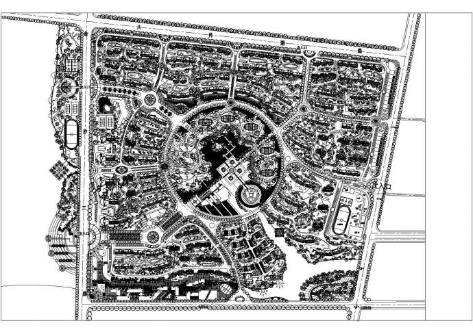 某地大型住宅小区规划设计cad施工总平面图（标注详细）_图1