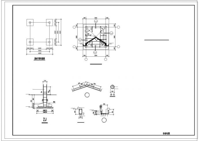 景观亭、长廊、围墙等建筑设计结构cad图纸_图1