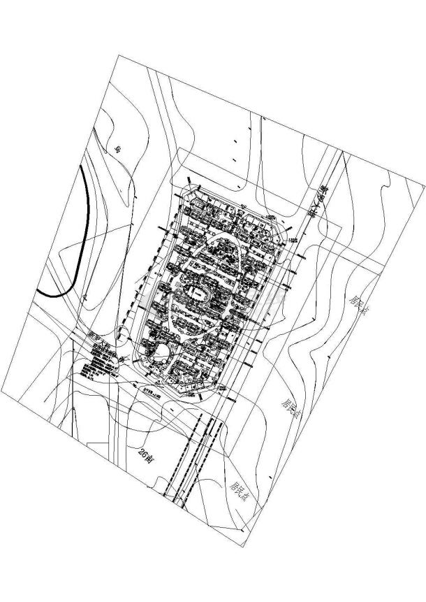 某总用地面积56439㎡小区规划设计cad总平面方案图（含经济技术指标）-图一