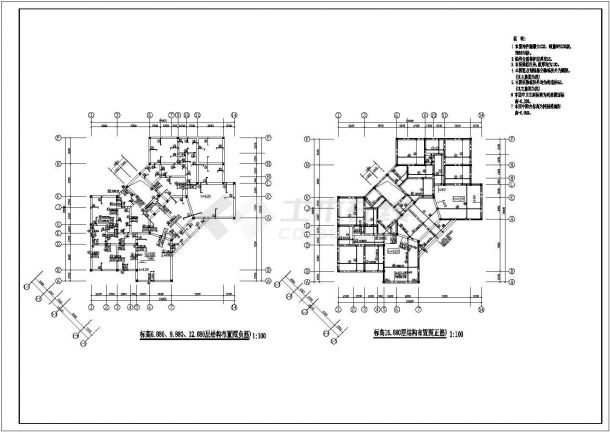 七层小区住宅楼梁结构布置cad图，共六张-图二