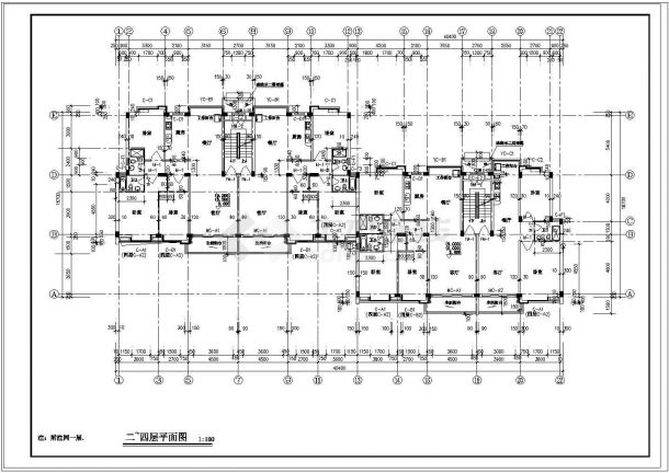 南方坡顶多层住宅楼建筑cad施工图纸-图二