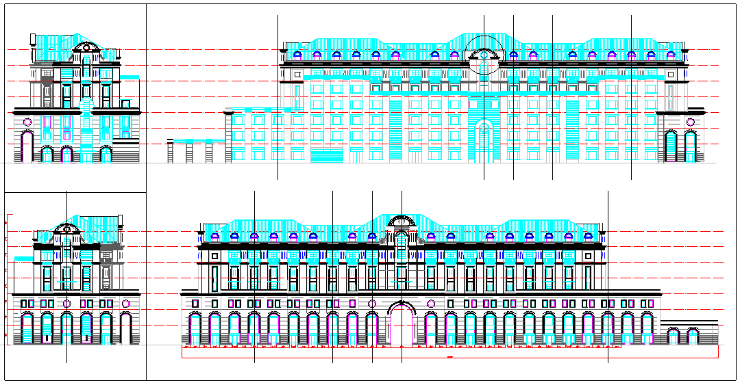 某框架结构高档小区别墅立面图CAD全套施工图纸（含施工说明）