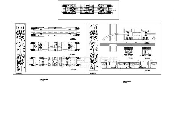 三层高架轻轨车站设计CAD图【平立剖（无尺寸标注）】包含三层平面图-图一