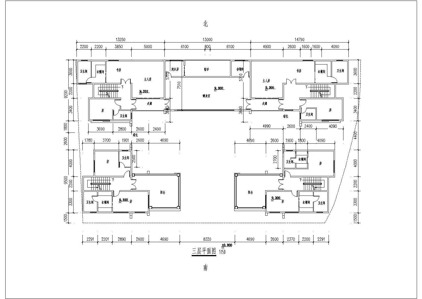三层中式风格四合院别墅全套建筑cad施工图纸
