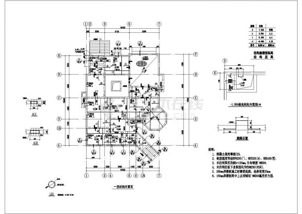 某三层框剪结构豪华独栋别墅设计cad详细建筑施工图（含设计说明，含结构设计，含效果图）-图二
