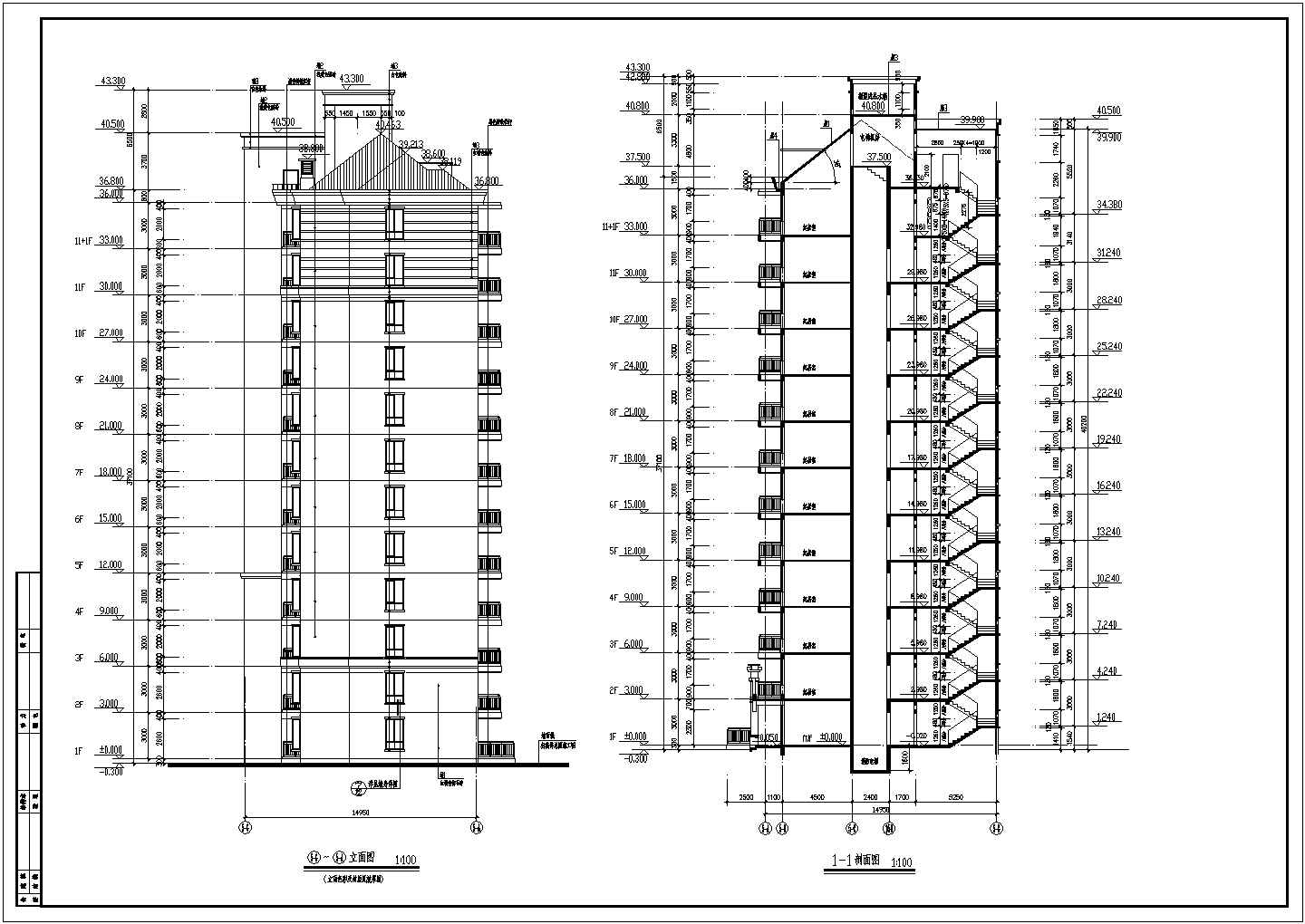 地豪园小区高层住宅设计cad立剖面方案图