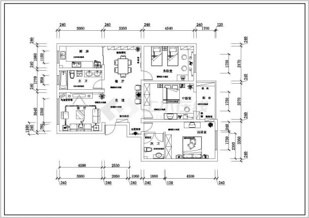 某小区豪华住宅装修设计CAD图纸-图二
