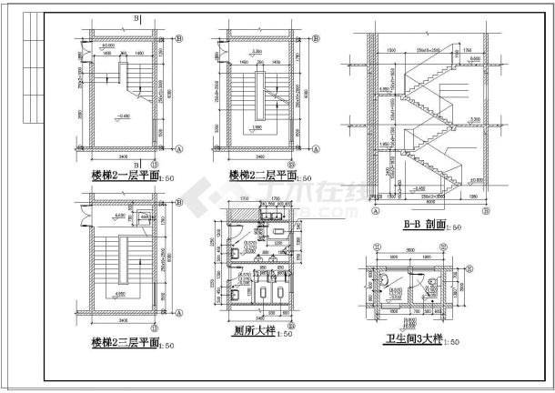 某市三层医院病房楼建筑设计CAD施工图-图二