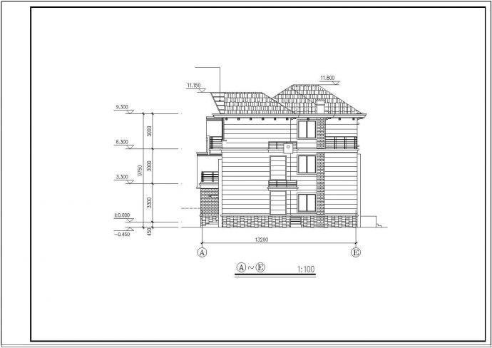 某双拼三层小别墅建筑设计CAD施工图_图1