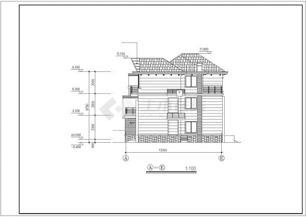 某双拼三层小别墅建筑设计CAD施工图-图二
