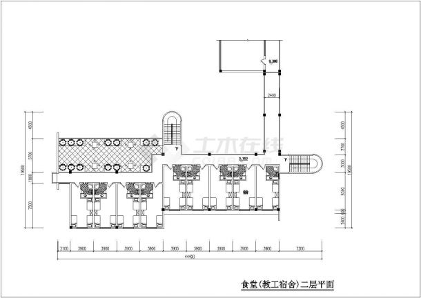 xxx学校1600平米2层框架结构学生食堂平立剖面设计CAD图纸-图二
