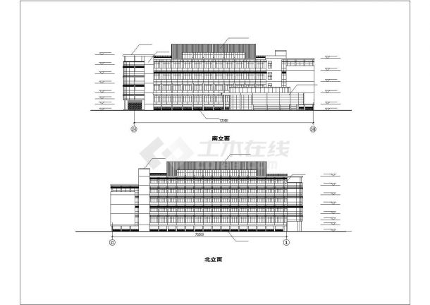 杭州xx大学2.1万平米6层框架结构活动中心立剖面设计CAD图纸-图一