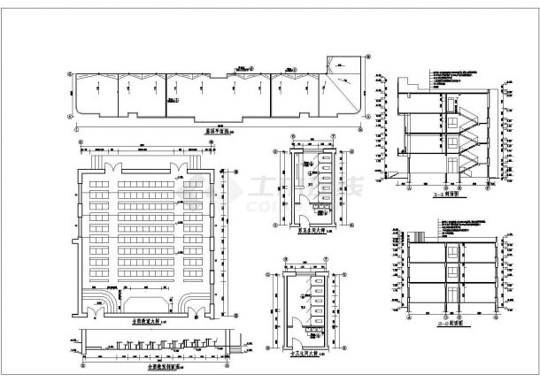xx中学占地1680平米四层框架结构教学楼建筑设计CAD图纸-图一