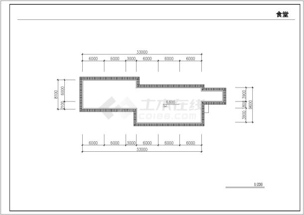 汉中市xx中学2100平米2层框架结构学生食堂平立面设计CAD图纸-图一
