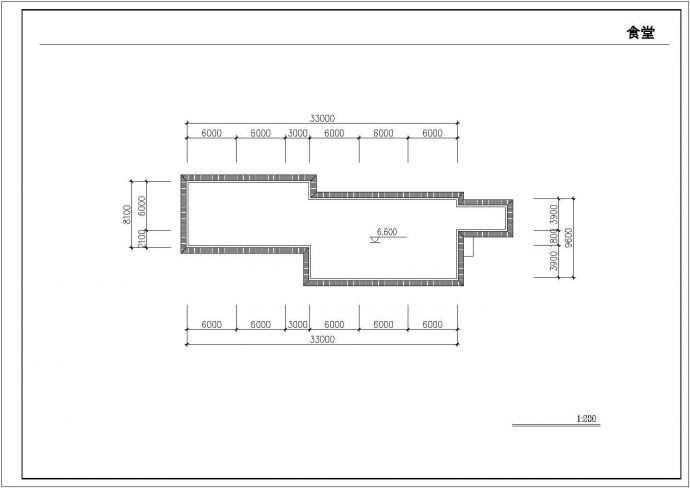 汉中市xx中学2100平米2层框架结构学生食堂平立面设计CAD图纸_图1