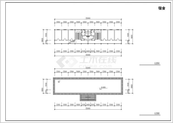 太原市xx中学6500平米4层框架结构宿舍楼平立剖面设计CAD图纸-图一