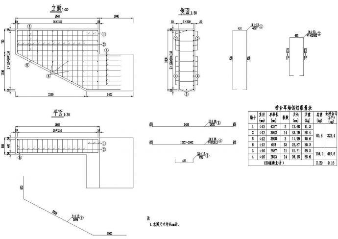 4×12米预应力混凝土空心板桥台耳墙钢筋构造节点详图设计_图1