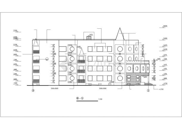 湖州市某街道2900平米4层框架结构幼儿园平立剖面设计CAD图纸-图一