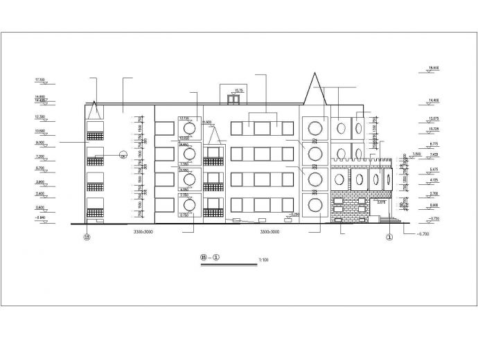 湖州市某街道2900平米4层框架结构幼儿园平立剖面设计CAD图纸_图1