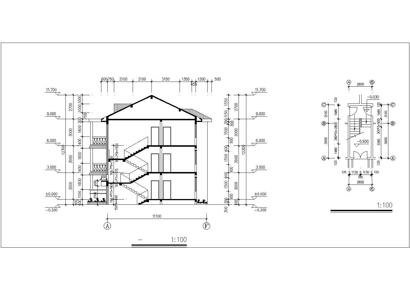 某中学三层专家楼建筑设计CAD施工图纸