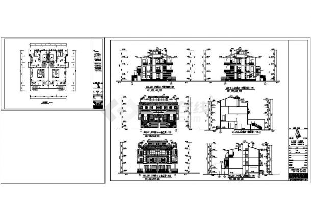 三层联排别墅cad建筑方案设计图纸-图二