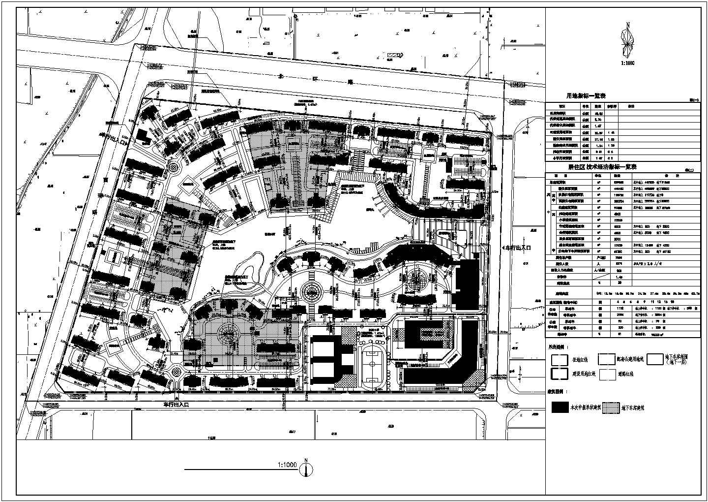 某总用地面积40.8公顷多层住宅小区规划设计cad总平面图（含技术经济指标）