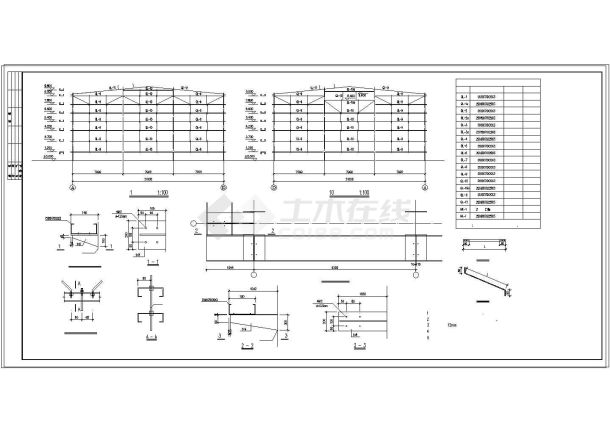 厂房设计_某钢结构厂房10t吊车cad结构设计图纸-图二