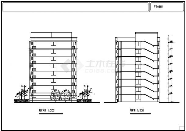南京8层中学生公寓楼建筑设计施工cad图纸-图二