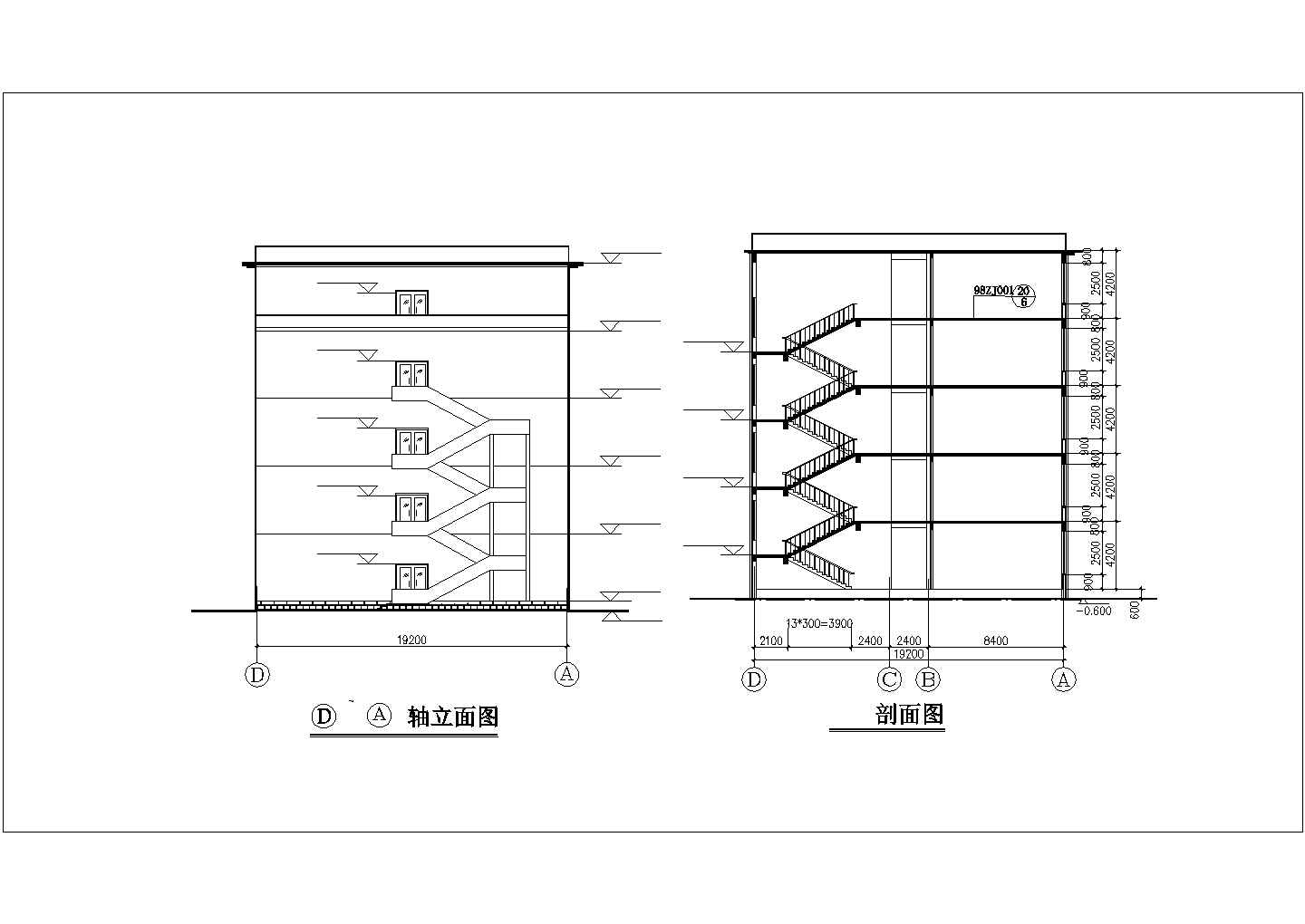 扬州某高校3700平米五层框架结构化学实验楼平立剖面设计CAD图纸