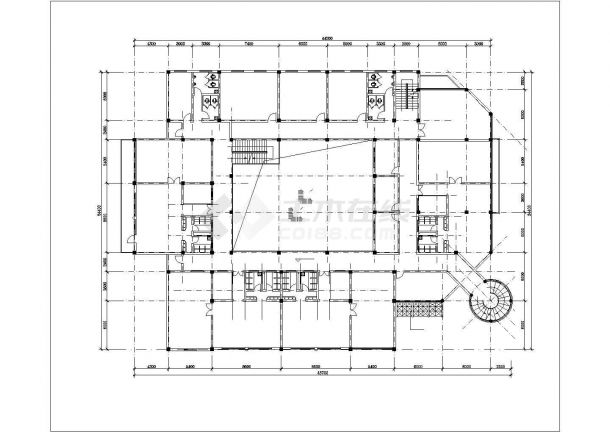 厦门某社区1700平米3层框架结构活动中心平立剖面设计CAD图纸-图二