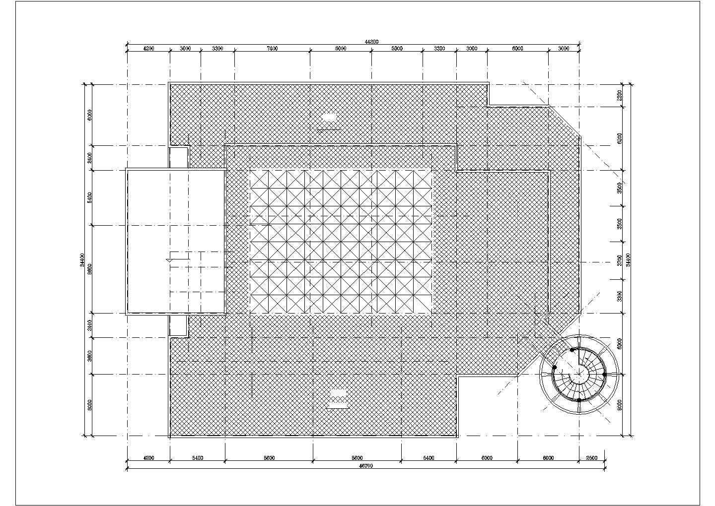 厦门某社区1700平米3层框架结构活动中心平立剖面设计CAD图纸