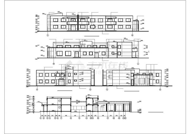 某现代化小区1500平米2层砖混结构幼儿园平立剖面设计CAD图纸-图一