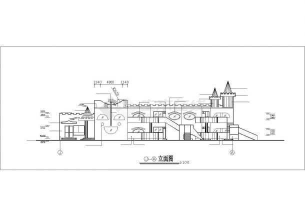 许昌市某社区1300平米2层框架结构幼儿园平立剖面设计CAD图纸-图一