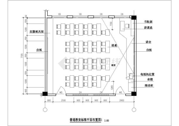 西安某大学各种不同科目的教室平面设计cad图纸