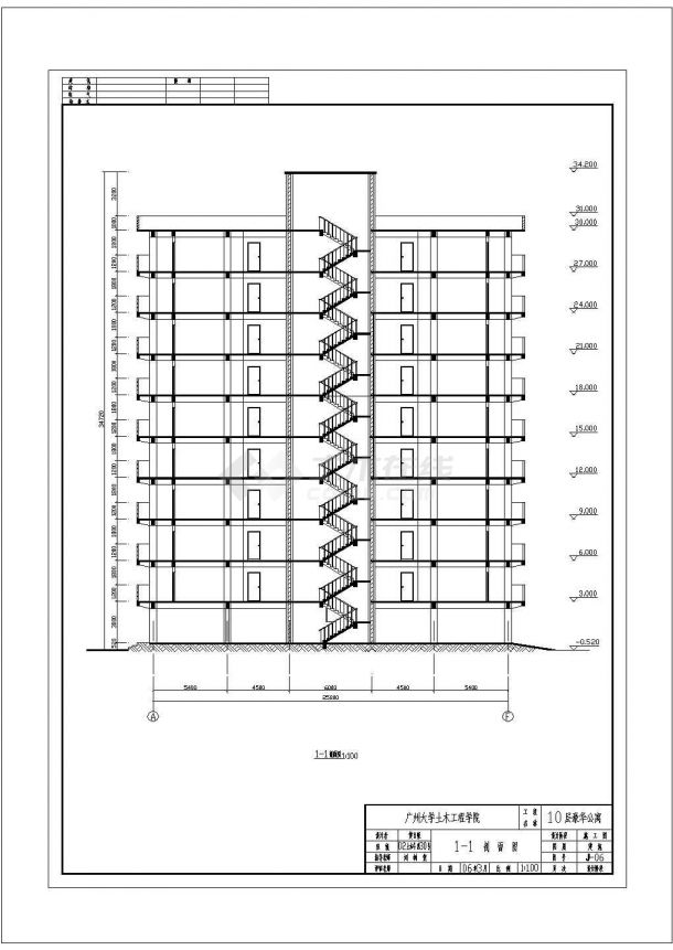 10层框架剪力墙公寓建筑施工cad图，共七张-图二