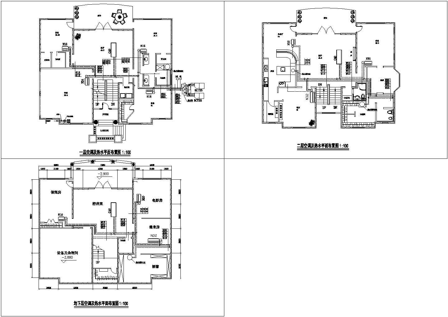 别墅建筑中央空调工程系统设计CAD施工图
