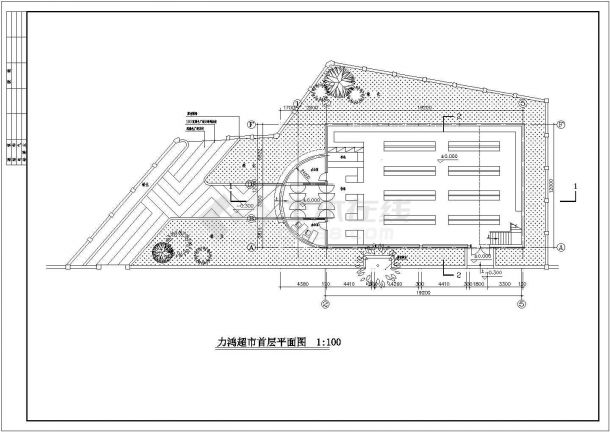某地某大型超市的平立面建筑设计CAD施工图-图二